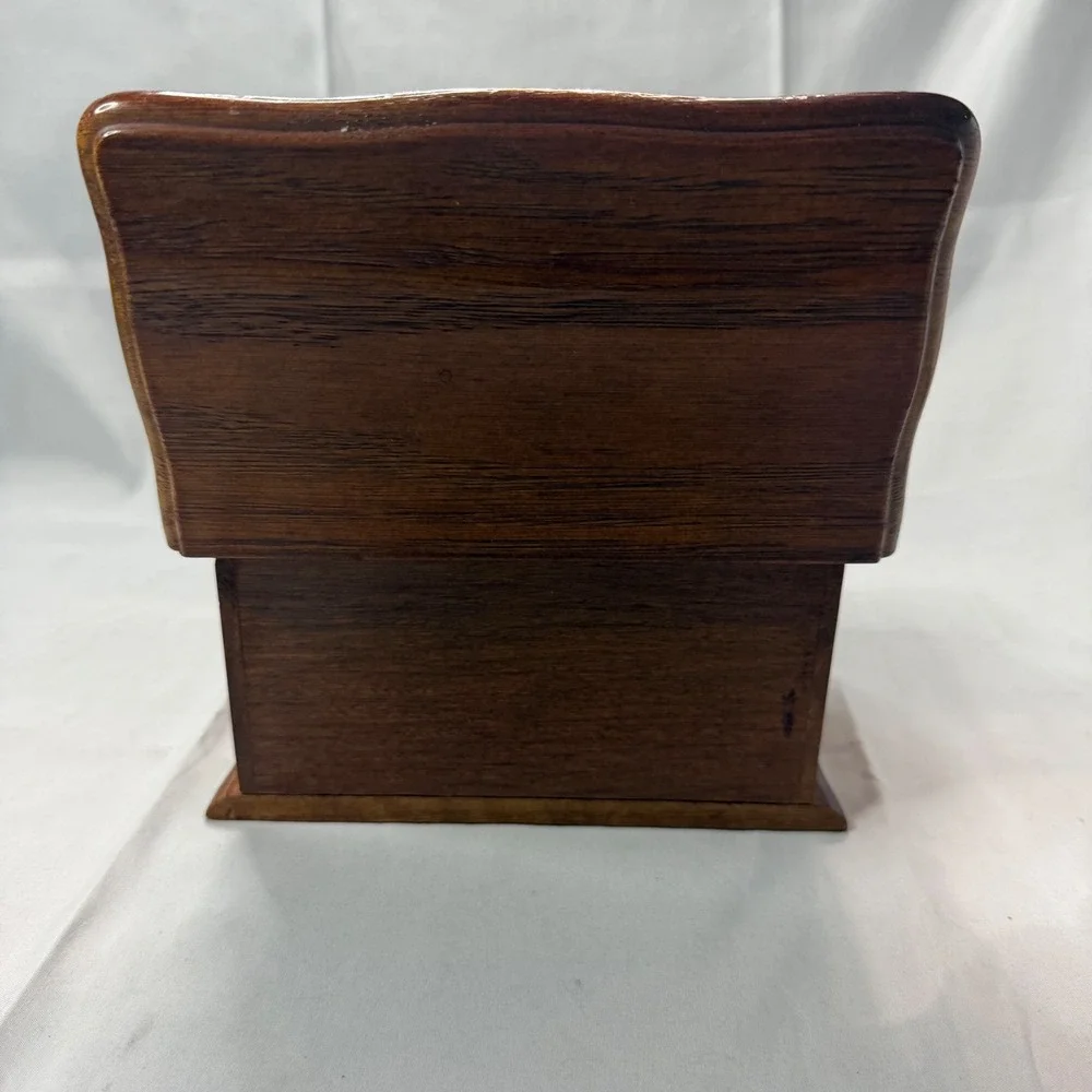 Vintage Wooden Jewelry Box with Mirror Ring Rolls and Drawer Brown Wood Finish
